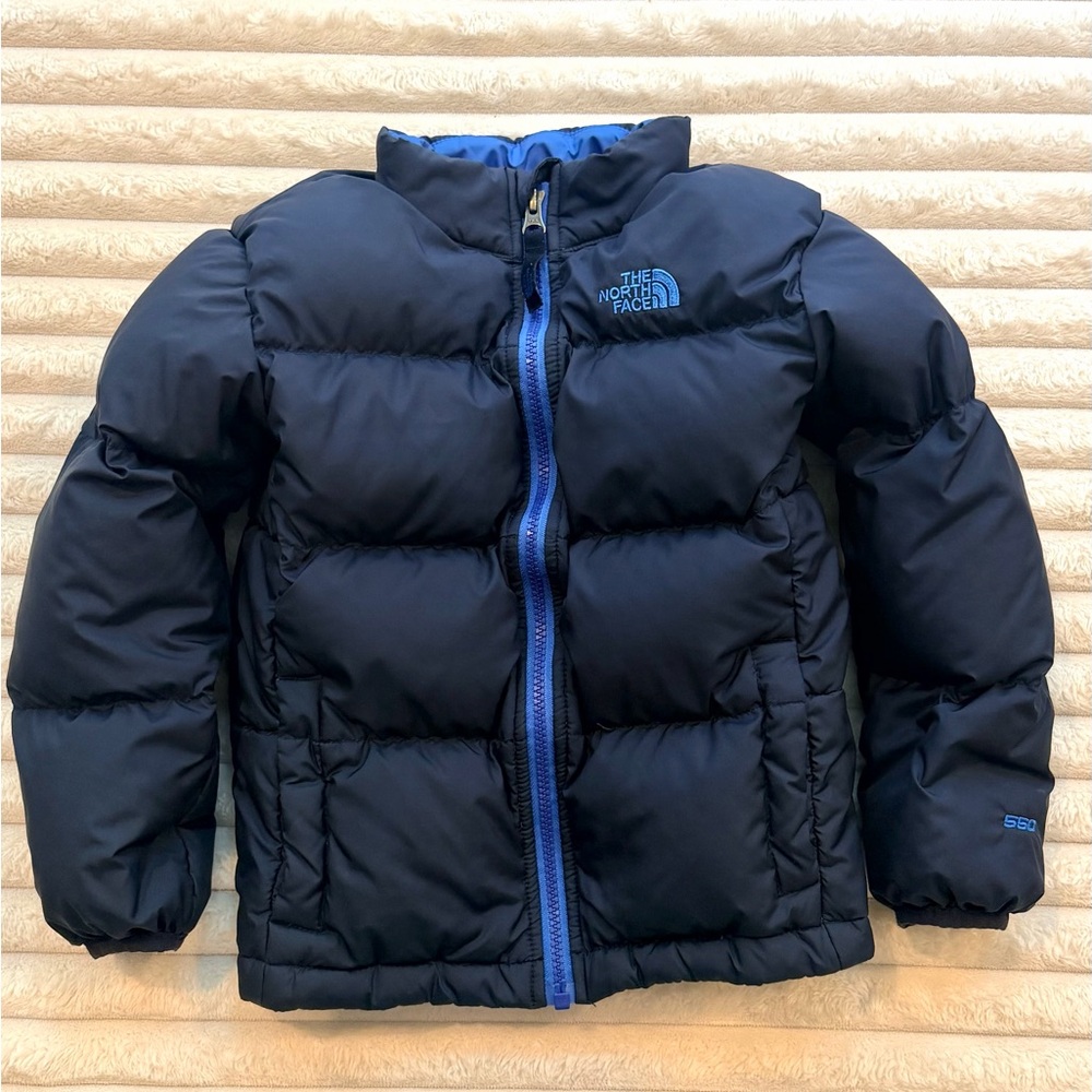 The North Face Kids Black Puffer Jacket with Blue Accents